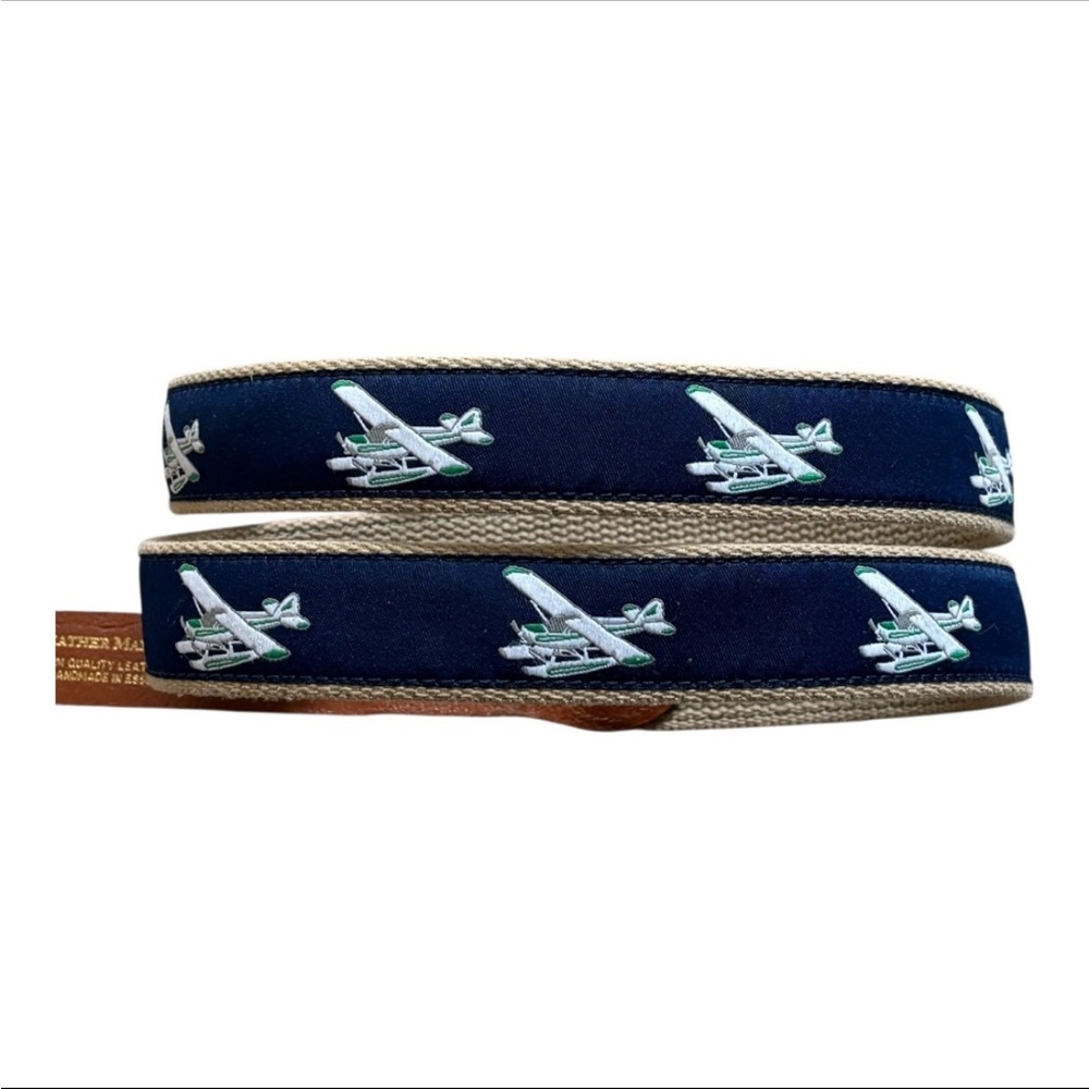 Leather Man Limited Tan and Brown Leather Belt with Airplane Design Size 44